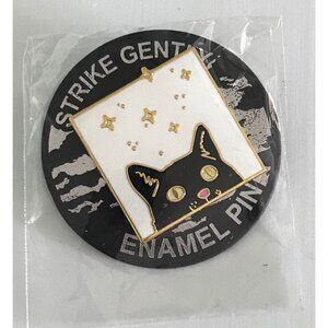Strike Gently Enamel Lapel Pin Black Curious Cat Kitten Stars Sky New